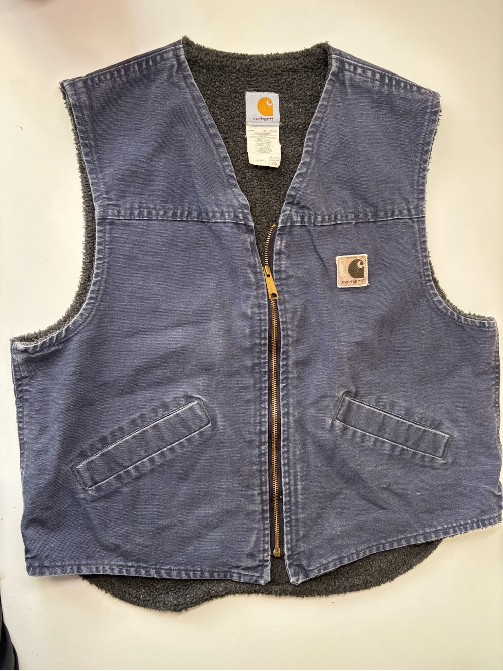 Vintage Carhartt Sherpa Lined Vest Size Large Men’s Denim Blue Made In USA